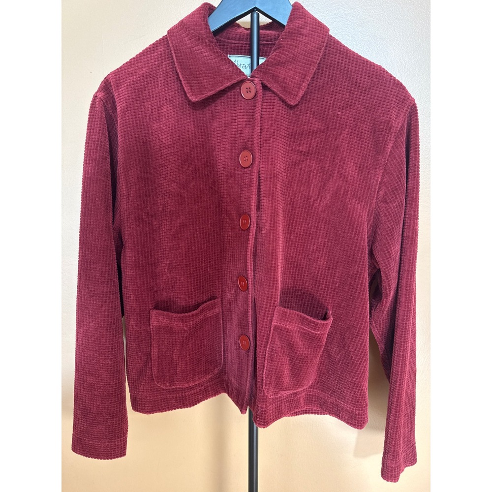Abraxas Burgundy Corduroy Button Front Jacket Waffle Texture‎ Wine Red Small